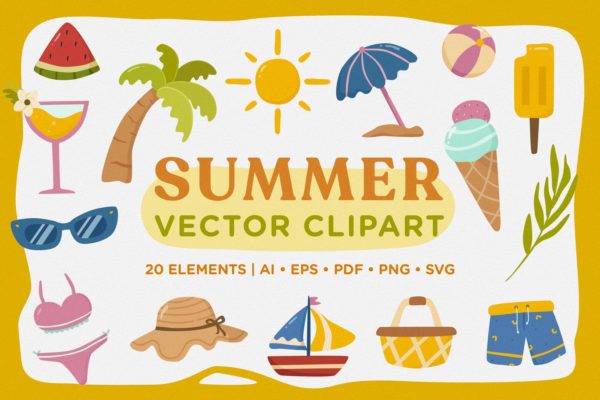 夏日元素矢量剪贴画素材 Summer Vector Clipart Pack