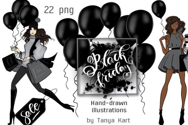 黑五时尚服饰手绘设计插画 Black Friday Hand Painted Design Kit
