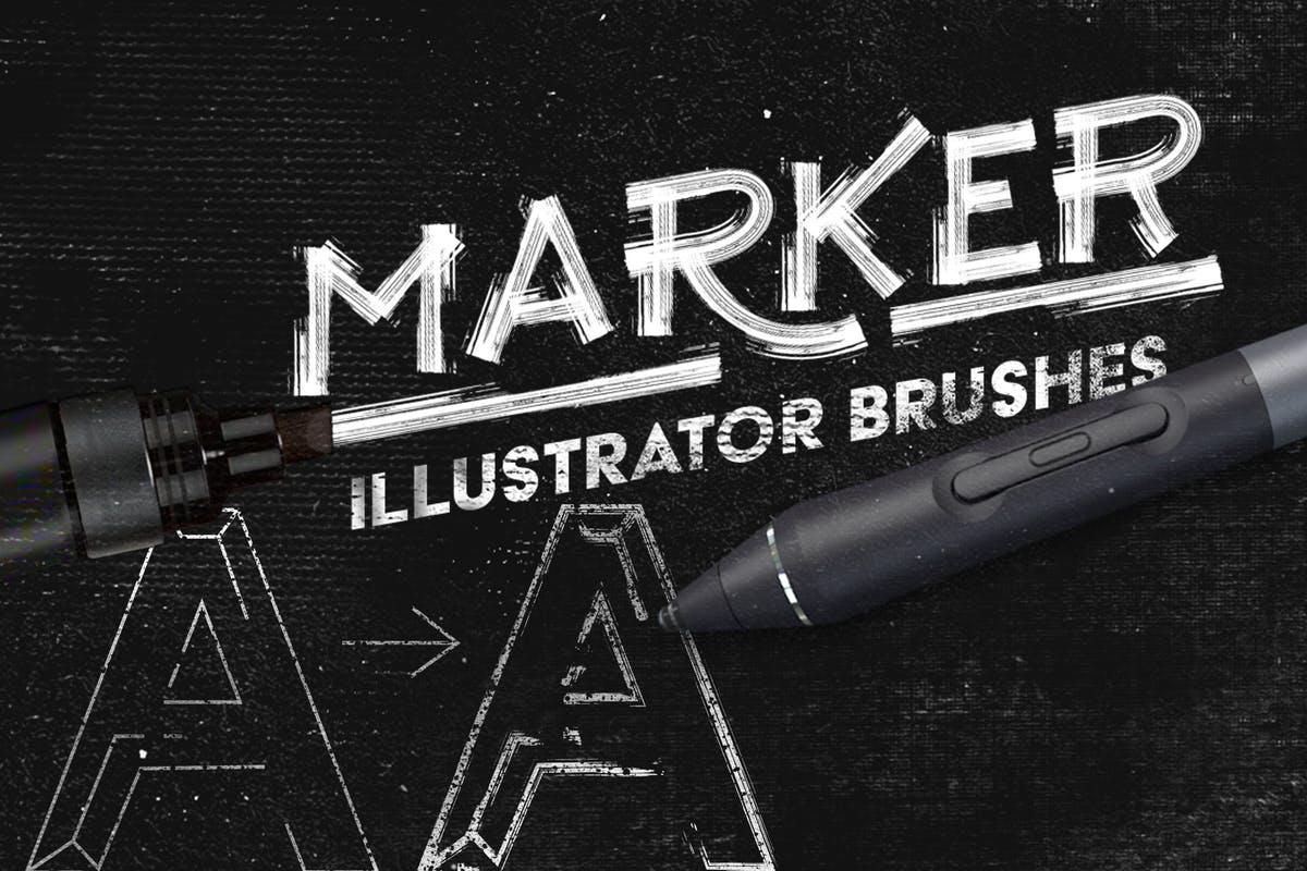 马克笔数码绘画AI画笔笔刷 Marker Illustrator Brushes