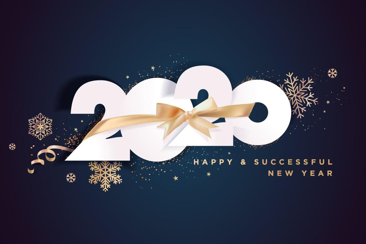 圣诞节庆祝暨迎接2020年主题矢量插画设计素材v3 Business Happy New Year 2020 greeting card