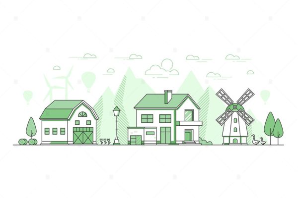 生态农业线性设计风矢量插画素材 Eco farming – thin line design style illustration