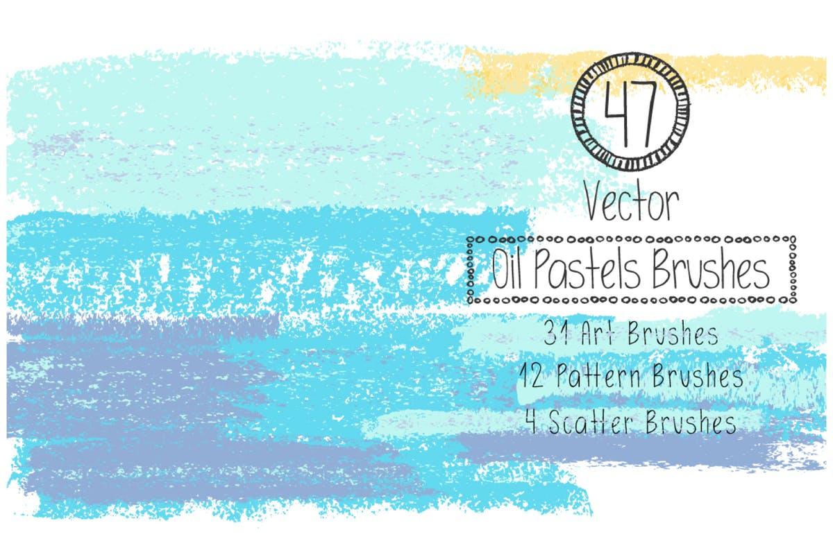 蜡笔绘画艺术AI画笔笔画 Vector Oil Pastels Brushes