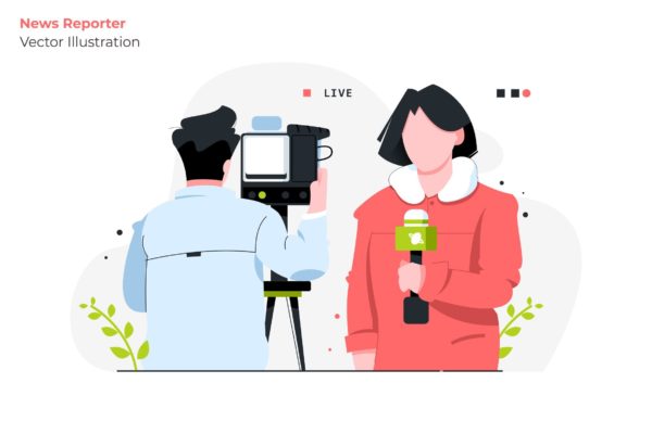 新闻播报工作人员人物形象矢量插画素材 News Reporter – Vector Illustration