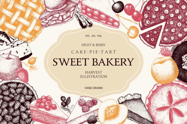 水果糕点及甜点插画设计套件 Fruit Pastries & Desserts Set