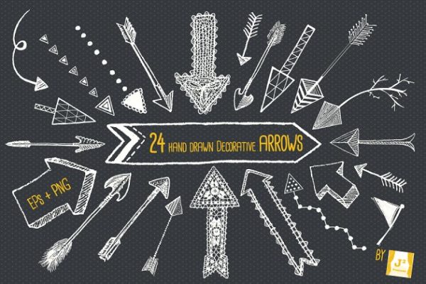 24款黑板箭头矢量剪贴画 24 Vector Chalkboard Arrow Clip Arts