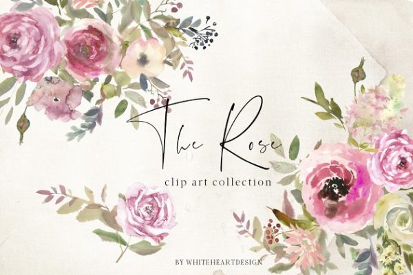 水彩玫瑰花花饰剪贴画 The Rose Watercolor Floral Clipart