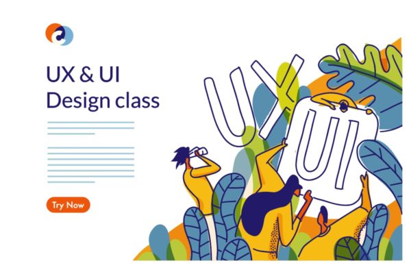 UX/UI设计培训主题矢量网站概念插画 UX UI Design Class Web template