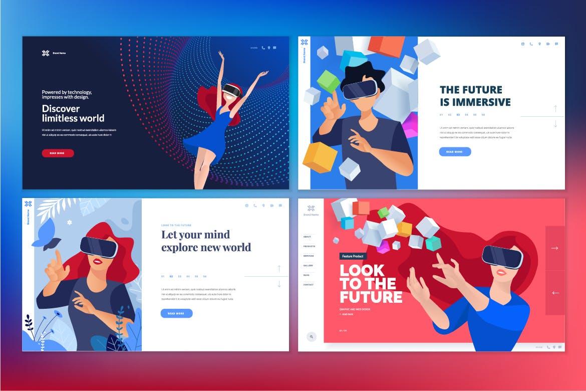 VR虚拟现实主题网站设计概念插画v5 Web design templates of virtual reality