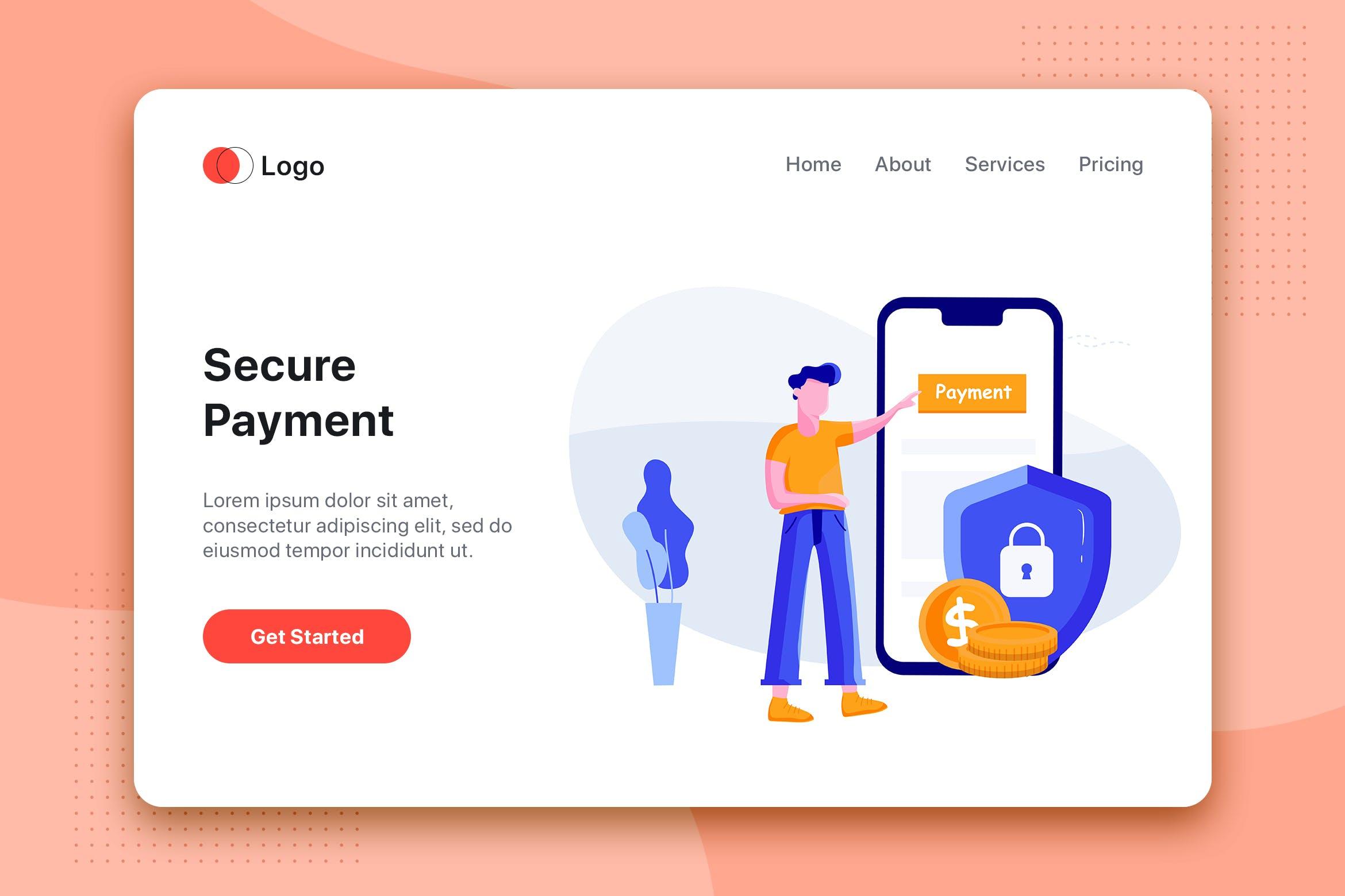 安全交易-网上银行APP设计概念插画 Secure payment – Online Banking app concept