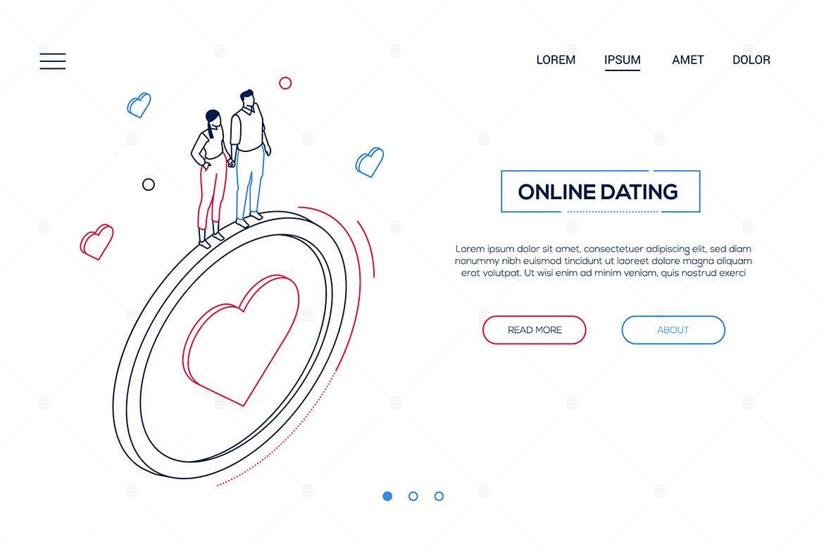 在线数据库管理场景线条设计风格网站Banner概念插画 Online dating – line style isometric web banner