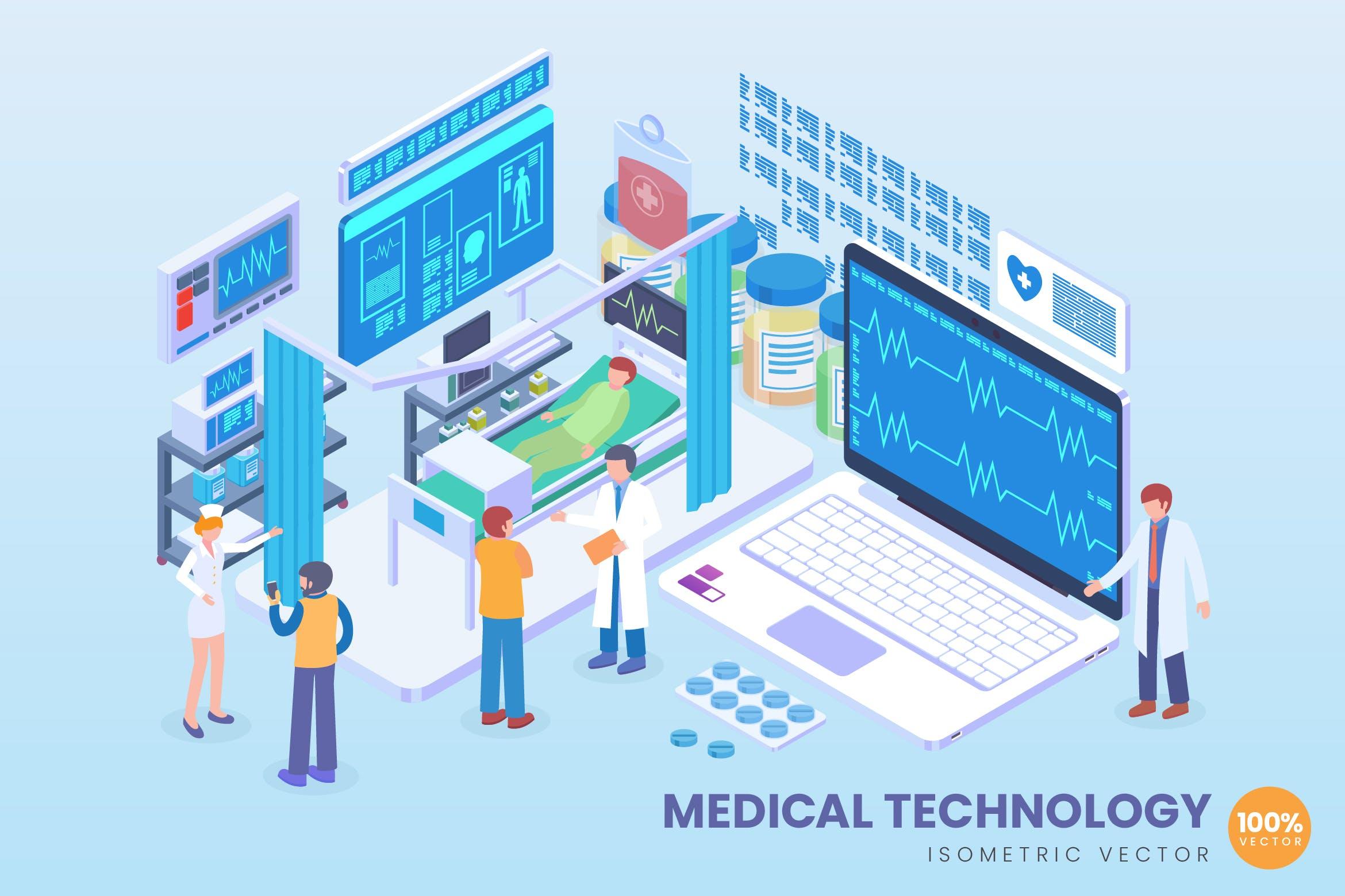 新型医学技术主题等距矢量科技概念插画 Isometric Medical Technology Vector Concept