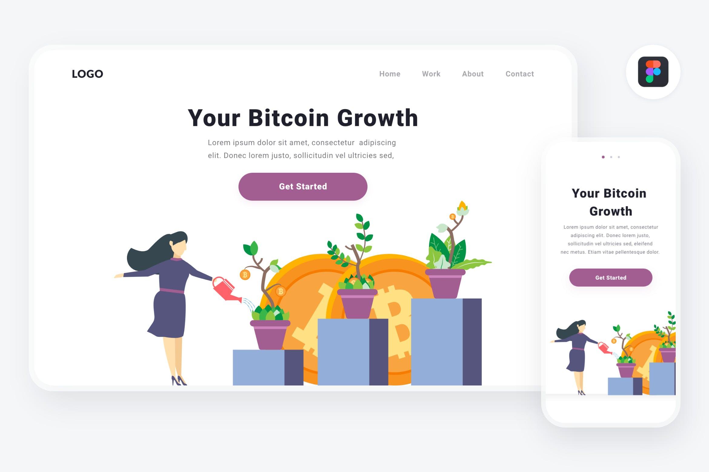比特币增长主题APP&Web矢量插画设计素材[Figma&SVG] Bitcoin growth illustration (Figma & SVG)