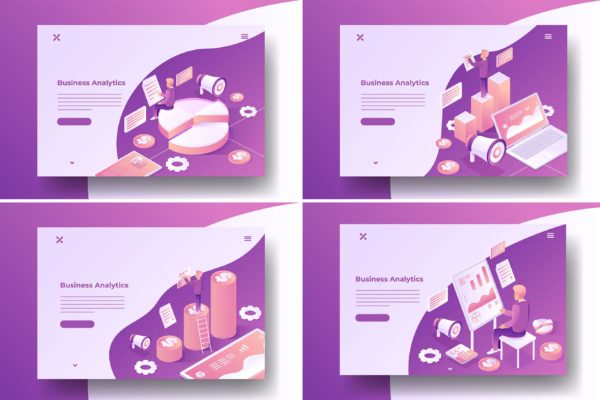 业务分析主题等距概念插画 Isometric Business Analytics