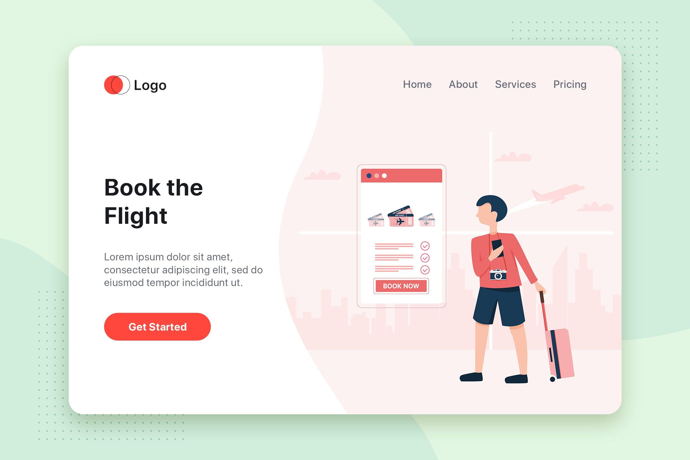 预订航班-旅行主题扁平设计风格矢量插画 Book a flight – Travel flat illustration concept