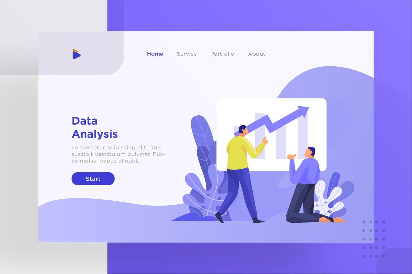 数据分析主题网站设计矢量插画设计素材 Data analysis illustration for website