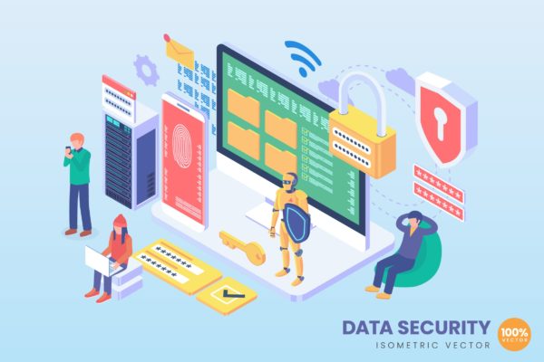 数据安全&加密主题等距矢量概念插画 Isometric Data Security Vector Concept