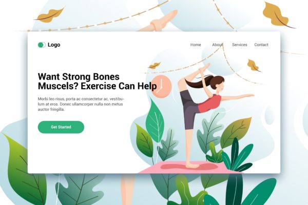 瑜伽训练员手绘插画网站着陆页设计模板v1 Sport Activities web template for Landing page