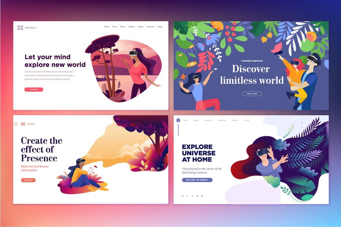 VR虚拟现实主题网站设计概念插画v1 Web design templates of virtual reality