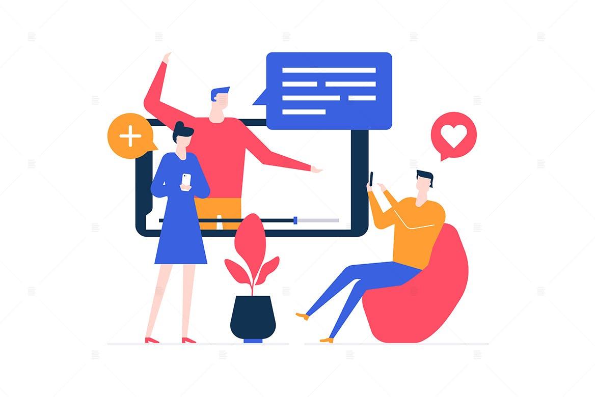 视频博客主题扁平设计风格矢量插画 Video blogger – flat design style illustration