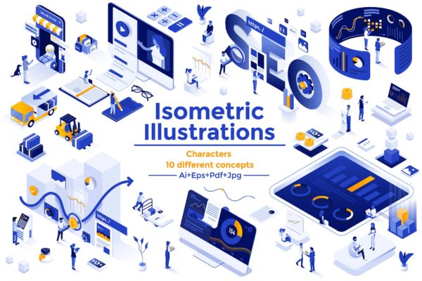 现代扁平设计风格现代信息科技主题等距概念插画 Modern flat design isometric illustration