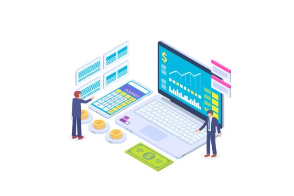 财务成本跟踪主题等距矢量概念插画v3 Tracking Financial Cost Isometric Vector Concept 3