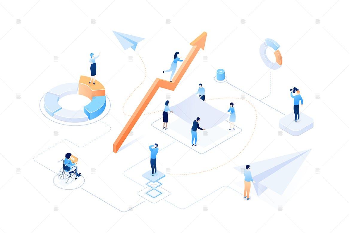 业务增长主题彩色等距概念插画素材 Business growth – colorful isometric illustration