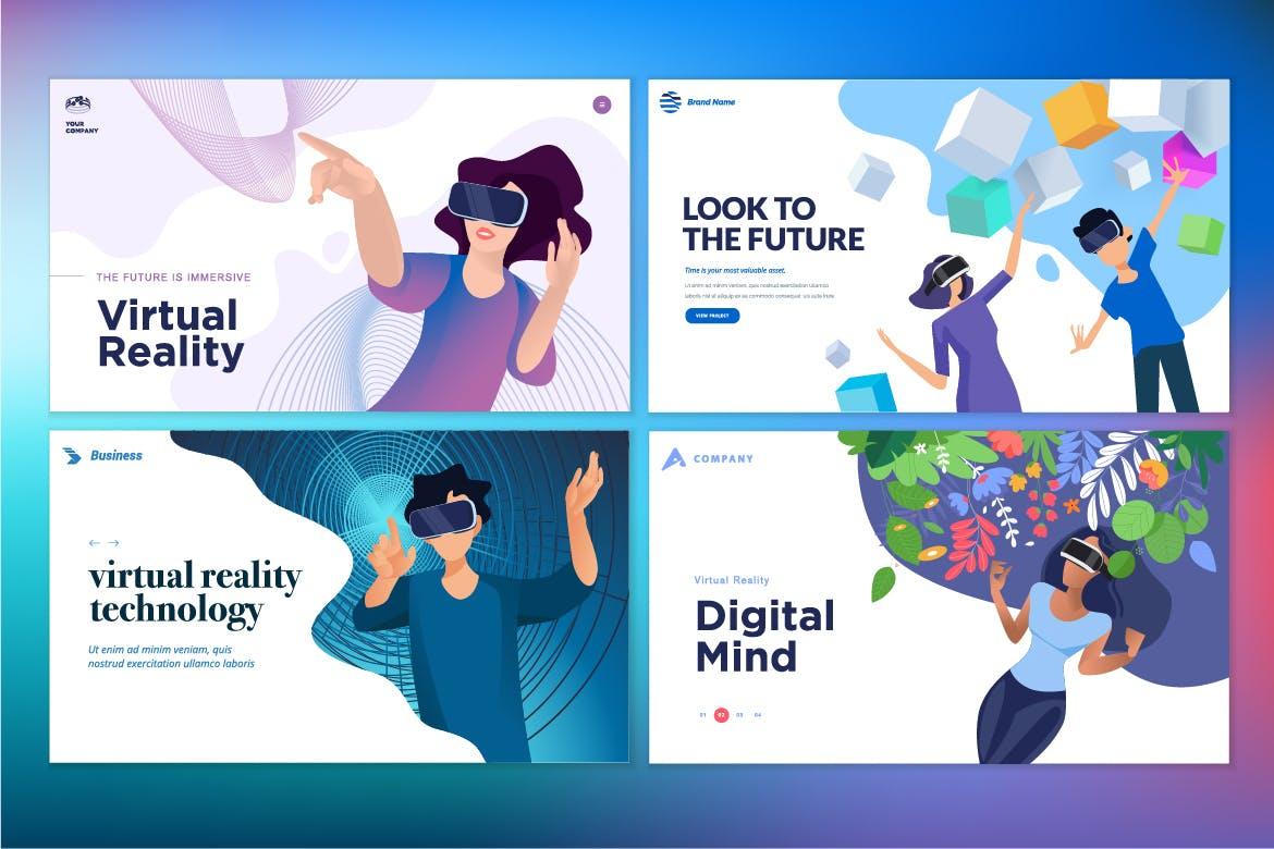 VR虚拟现实主题网站设计概念插画v4 Web design templates of virtual reality