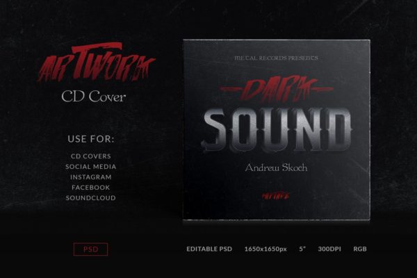 暗黑音乐主题音乐CD封面设计模板 Dark Music Cover Artwork