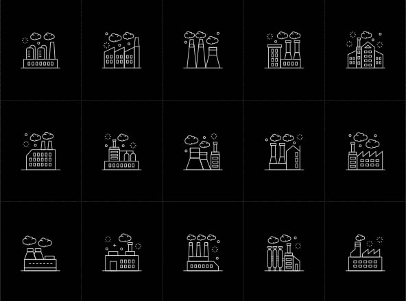 15枚生产工厂矢量线性图标 15 Vector Factory Icons