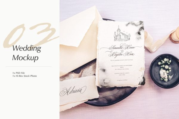 优雅风格婚礼照片&婚礼邀请函设计样机模板v03 Wedding Photo Mockup 03