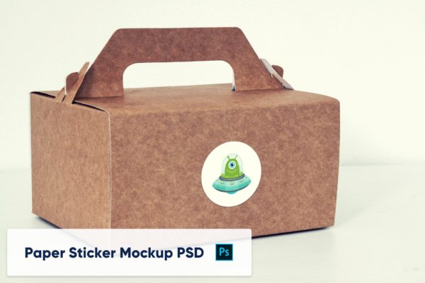 牛皮纸外带包装贴纸Logo设计展示样机模板v4 Paper Box with Paper Sticker – Mockup PSD