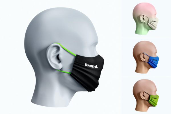 创意口罩模特佩戴侧面效果图样机模板 Face Mask Mockup Side View