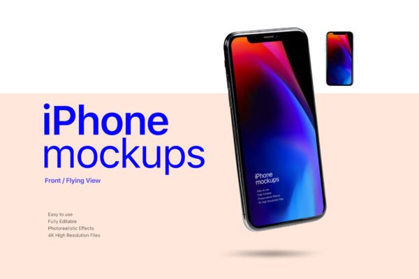 悬空式iPhone手机屏幕设计预览样机模板 Mobile Mockups