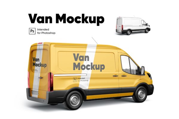 小型货车车身广告设计样机模板 Van Mockup