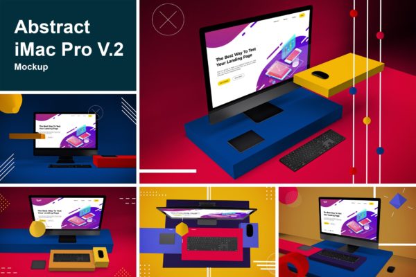 抽象场景iMac Pro一体机电脑屏幕预览样机v2 Abstract iMac Pro V.2 Mockup