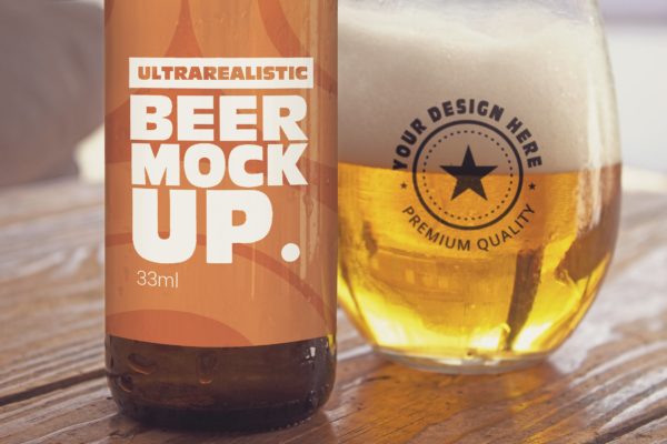 啤酒罐&啤酒杯Logo印花图案设计图样机 Label & Cup Beer Mockup