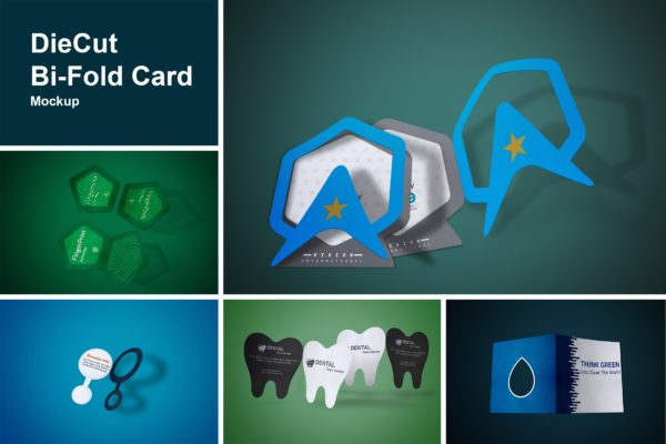 DieCut裁切工艺折叠卡片设计图样机 DieCut Bi-Fold Card Mockup