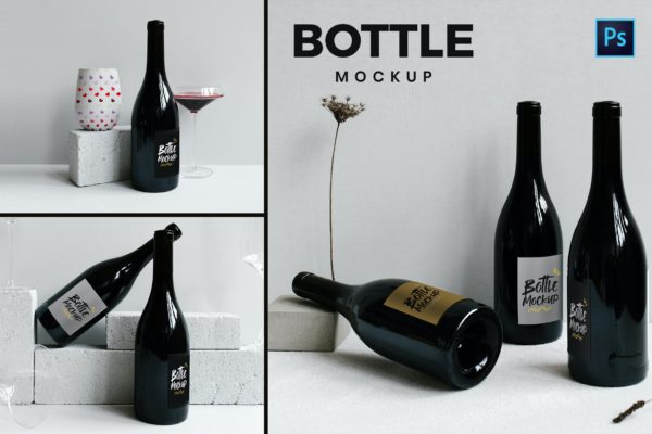 葡萄酒酒瓶外包装设计PSD模板 Wine Bottle Mockup