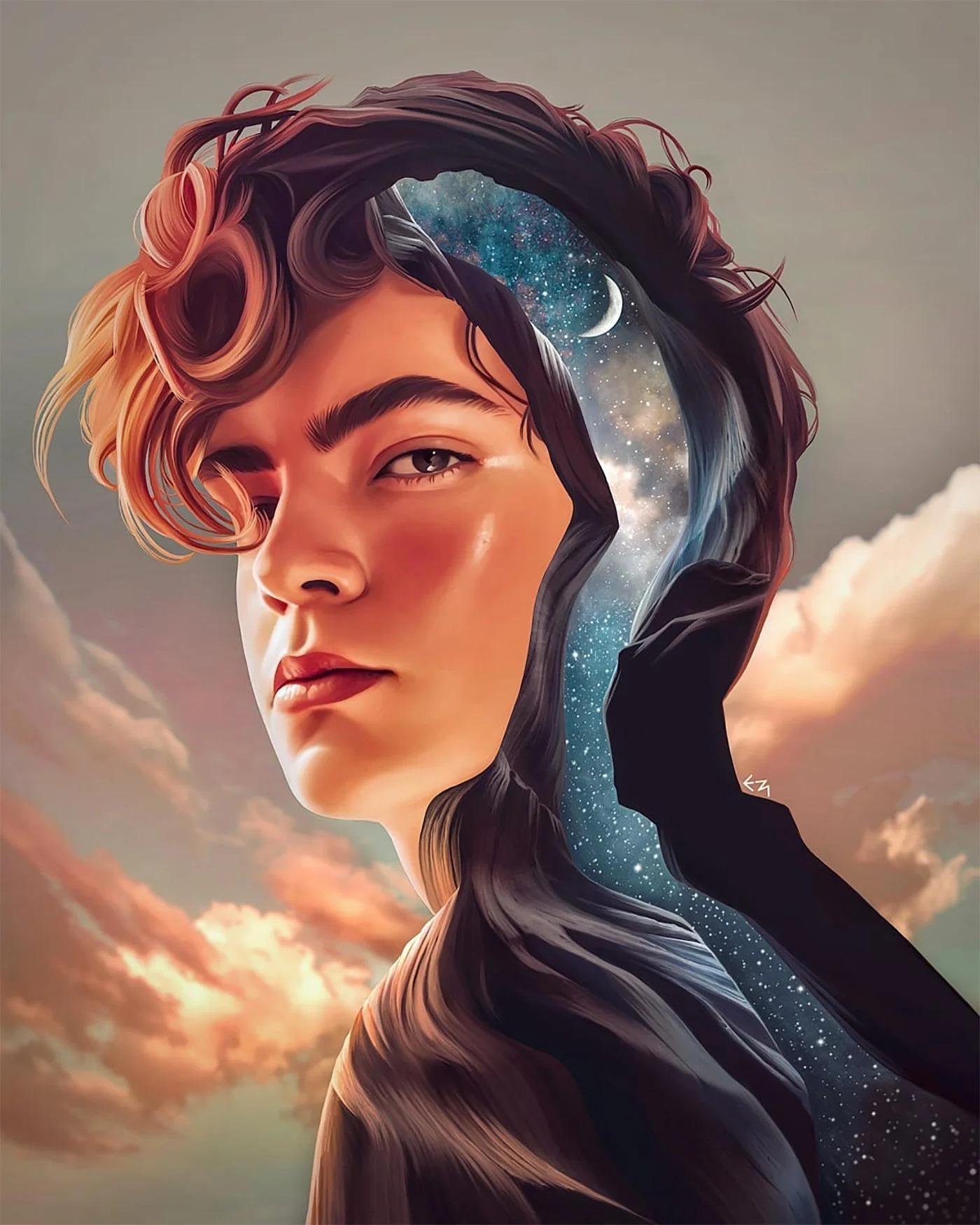 Elena Masci超现实主义肖像插画设计