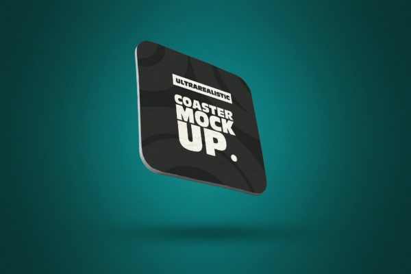 透视风格方形杯垫标签设计样机模板 Clean Perspective Square Coaster Mockup