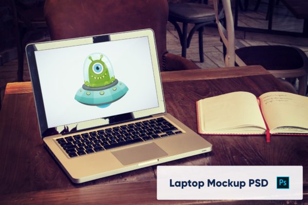 豪华装修场景MacBook电脑屏幕预览样机PSD模板v6 Laptop on Wooden Table in Luxury Interior Mockup
