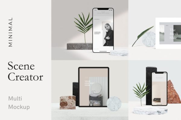 62个预制场景响应式UI设计展示样机套装 Minimal Multi Mockup Scene Creator