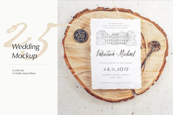 优雅风格婚礼照片&婚礼邀请函设计样机模板v25 Wedding Photo Mockup 25