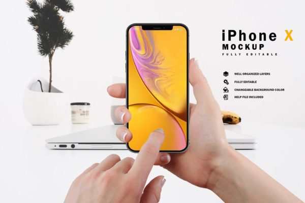 逼真手持iphone实机屏幕效果预览模板v.2 Phone X Mockup V.2