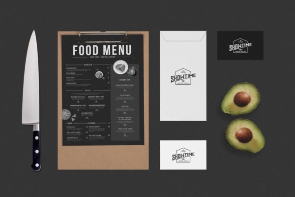 品牌标识餐馆餐厅菜单排版设计图样机模板 Identity Food Menu Mock Up