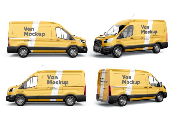 小型货车车身广告设计效果图样机 Van Mockups Set