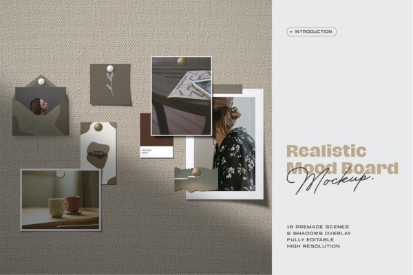 北欧冷淡风照片相框墙照片边框预览模板 Moodboard Mockup