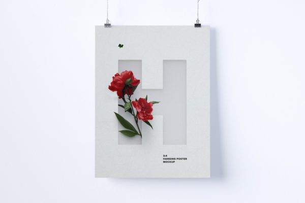 3:4比例艺术作品展示画框样机模板 3:4 Portrait hanging poster mockup
