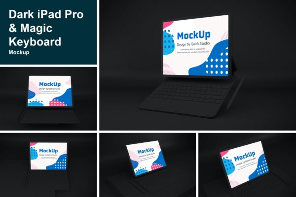 黑色背景iPad Pro & Magic键盘一体机样机 Dark iPad Pro & Magic Keyboard Mockup
