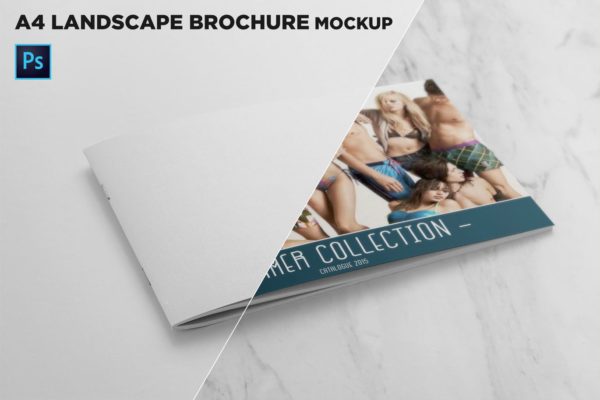 企业画册产品手册封面效果图样机 Landscape Brochure Cover Mockup